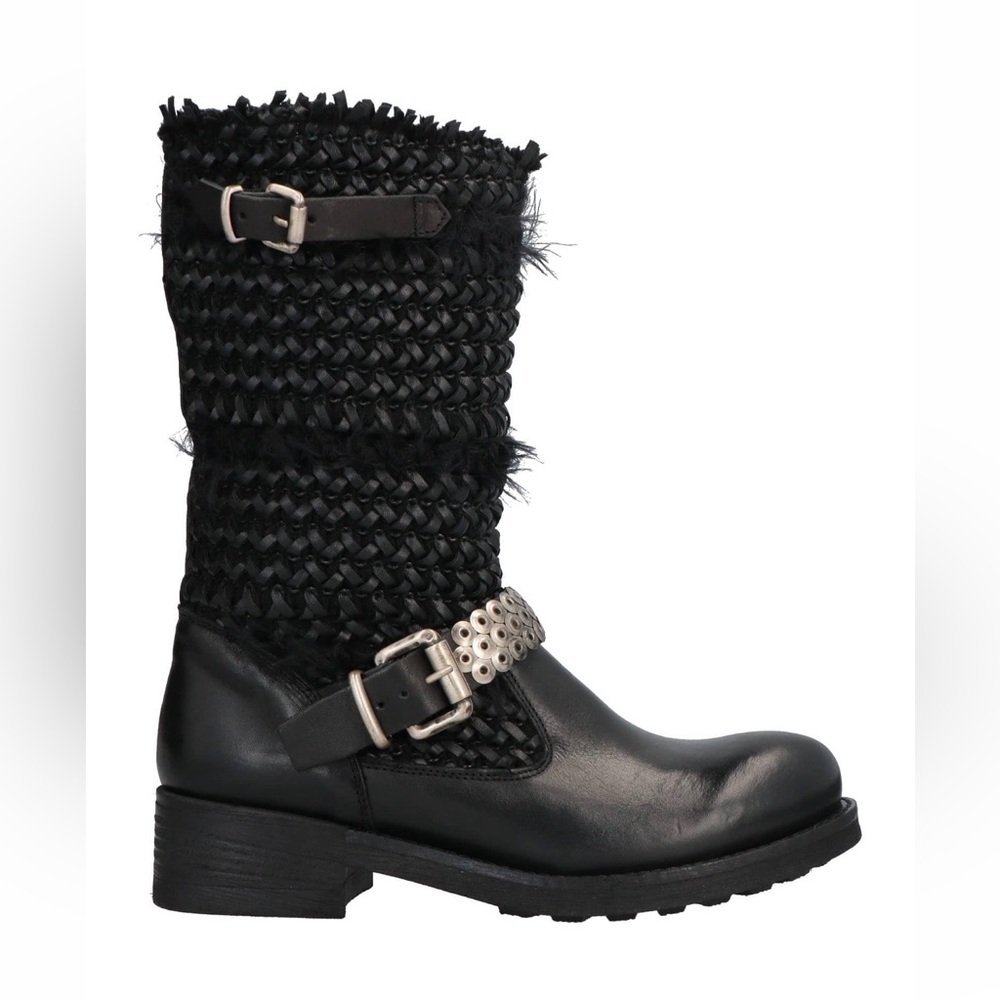 Metisse Italian leather biker boots with silver stud and buckle details
